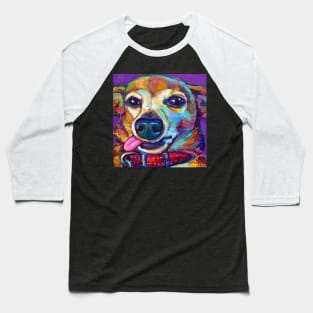 Cute Derpy Chiweenie Puppy on Violet Baseball T-Shirt